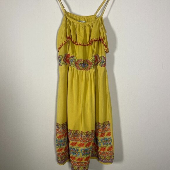 Flying Tomato Women's Embroidered Yellow Tank Dress M Rayon! - Picture 1 of 5